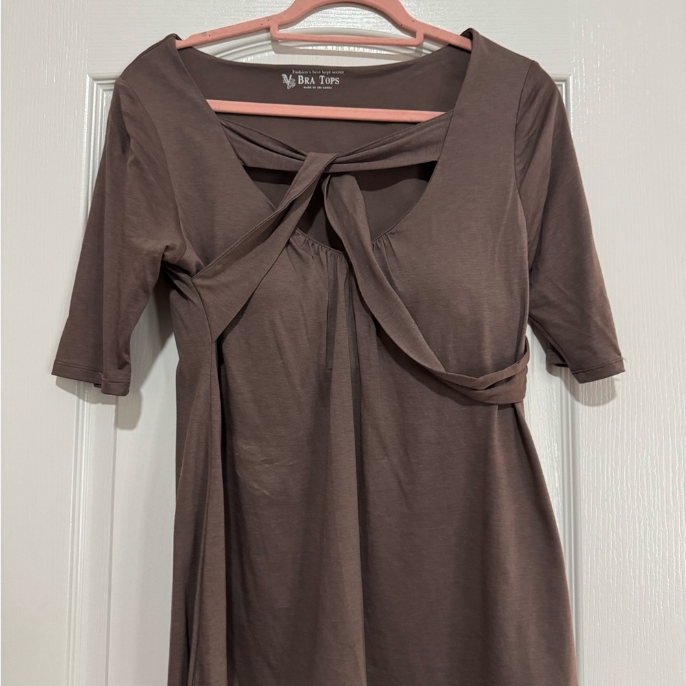 Women's Brown Knot Front Built In Bra Top